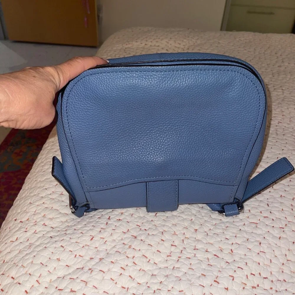 Michael Kors Womens Saddle Bag Maxine Large Blue Pebbled Leather Casual - Picture 4 of 16
